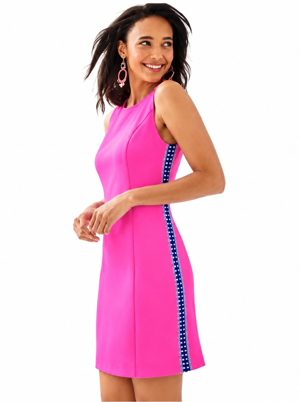 Lilly Pulitzer XXS Hot Pink Sheath Dress Blue Side Trim Sleeveless